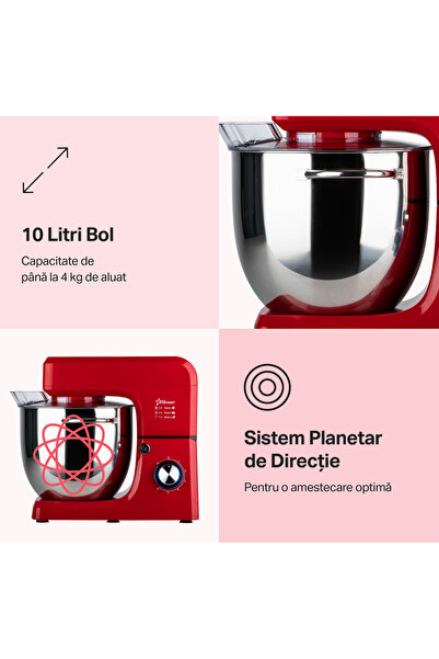 STARCREST Robot de bucatarie profesionale STARCREST SKM-2002RD, 2000 W, Bol 10 L Inox, 5 Accesorii