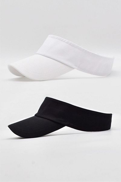 Külah Women's Tennis Visor Cap Beach Sunscreen Sports Cap 2 Pack Black-white