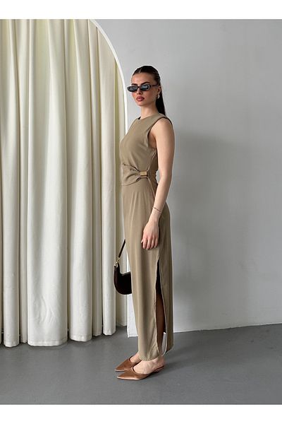 Laluvia Dunkelnerzfarbenes Kleid mit goldener Schnalle – 3269