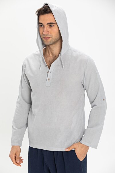 Eliş Şile Bezi Ανδρικό φούτερ με κουκούλα Şile υφασμάτινο διπλό γκρι