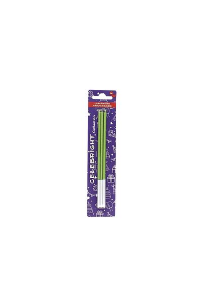 BM GİFT DESİGN Set of 6 cake candles, Celebright, green with glitter, white base, 15 cm