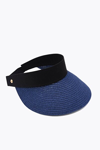 Külah Γυναικείο ψάθινο καπέλο παραλίας σε σκούρο μπλε χρώμα με γείσο - με γείσο