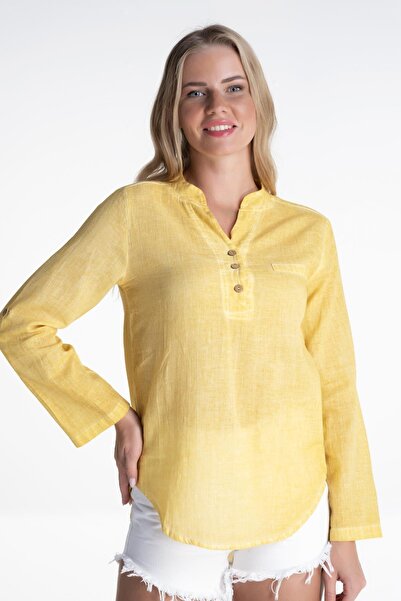 Eliş Şile Bezi Καλοκαιρινή μπλούζα μακρυμάνικη υφασμάτινη ακακία Κίτρινο κίτρινο