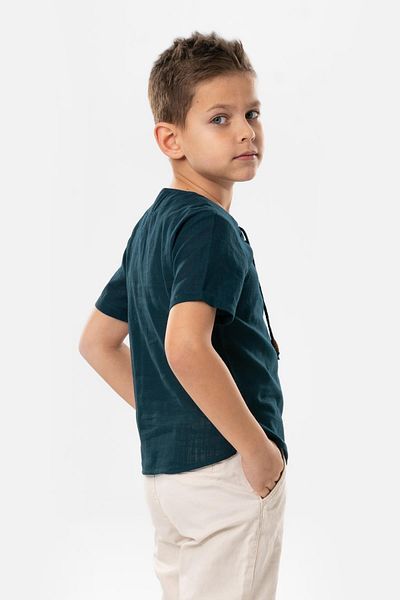 Eliş Şile Bezi Tricou cu mânecă scurtă din pânză Sile cu împânzire pentru băiat de vară Dark Petrol 3069