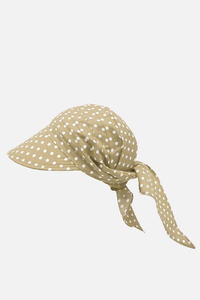 Külah Women's Tie-Up Scarf Brim Beige Patterned Beach Hat