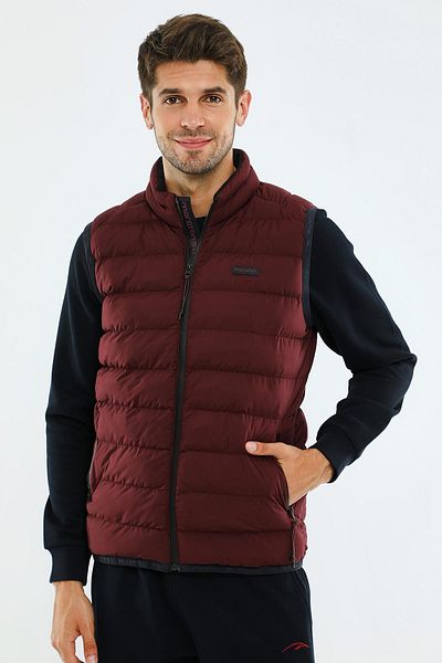 MARATON Regular Men's Stand Collar Sleeveless Claret Red Vest 20193