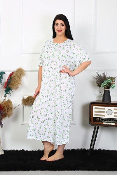 Akbeniz Cămașă de noapte albă pentru mamă, cu mânecă scurtă, mărime mare, 1372