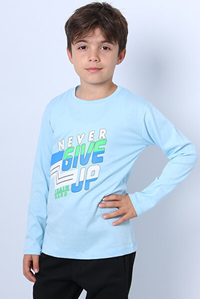 HÇM Boy's Long Sleeve Tshirt Never Gi̇ve up Printed Crewneck D10