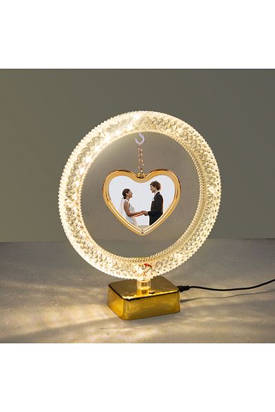 Nobbystar Crystal Circle Heart Photo Frame with Led Lights