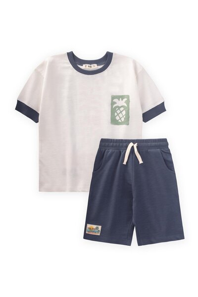 Cigit Multicolor Baskılı Kaprili Takım 3-10 Yaş K Beyaz Lacivert