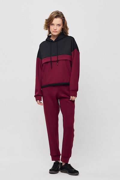 Rays 9183m Kangaroo Pocket Garnished Tracksuit Set Claret Red