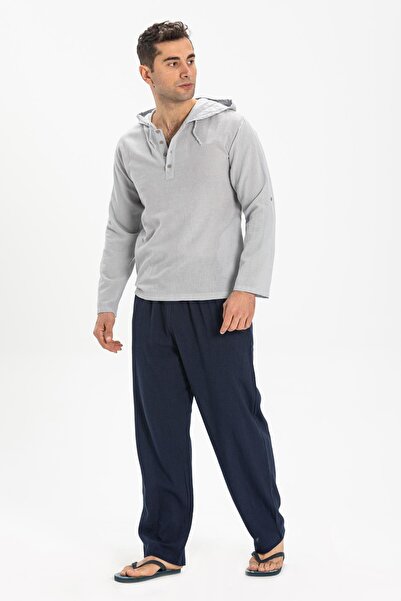 Eliş Şile Bezi Ανδρικό φούτερ με κουκούλα Şile υφασμάτινο διπλό γκρι