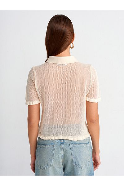 Dilvin 10529 Polo Neck Openwork Buttoned Knitwear Blouse