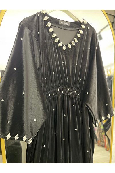 ALÂ Velvet Dress with Lapel Sleeve Pearls