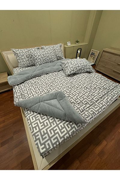 Violacasa Double Welsoft Pufidik Sleeping Set (with Elastic Sheets) Gray Maze