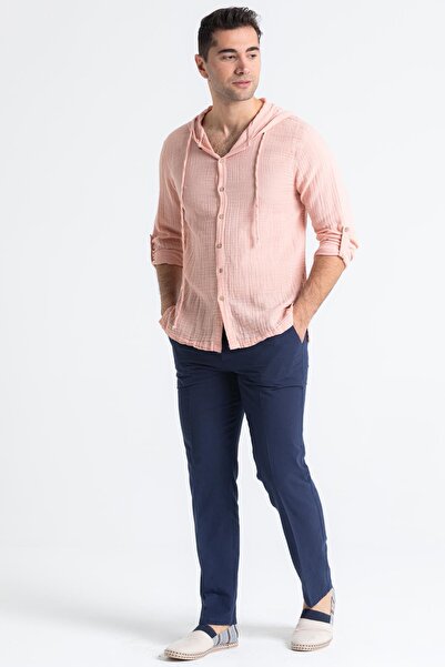 Eliş Şile Bezi Μακρυμάνικο ανδρικό φούτερ με κουκούλα καλοκαιρινή μουσελίνα σε σκόνη Pdr