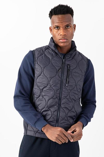 MARATON Regular Men's Stand Collar Sleeveless Navy Blue Vest 22262