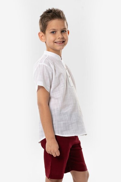 Eliş Şile Bezi Summer Boy's T-Shirt - Short Sleeve Slub Cotton White 3001