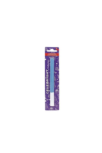 BM GİFT DESİGN Set 6 lumânări pentru tort, Celebright, albastru cu sclipici, bază albă, 15 cm