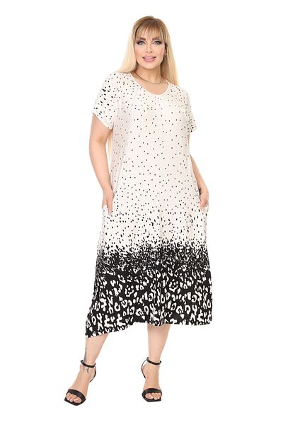 MELSAY Women's Short Sleeve Beige Polka Dot Skirt Leopard Pattern Standard Fit Viscose Dress 44-52 Size Range