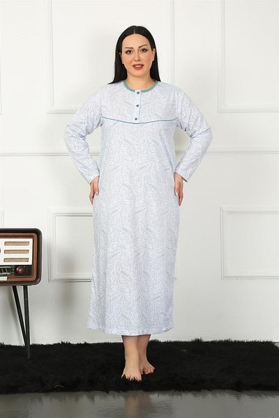 Akbeniz Cămașă de noapte Big Long Sleeve Petrol Mother 1359