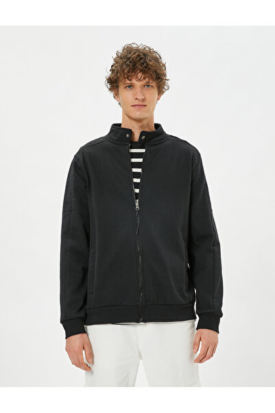 Koton Φούτερ με φερμουάρ με λεπτομέρεια τσέπης, στρογγυλό γιακά, κουμπιά και κορδέλα