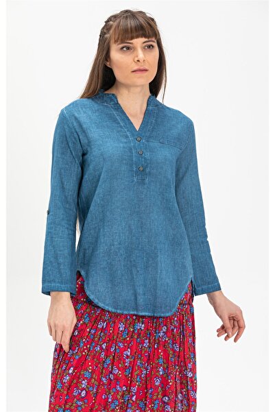 Eliş Şile Bezi Довгорукавна сорочка з шилевого полотна Акація Літня блуза Джинсова синя Ktmv