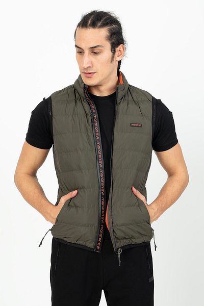 MARATON Regular Men's Stand Collar Sleeveless Khaki Vest 20193