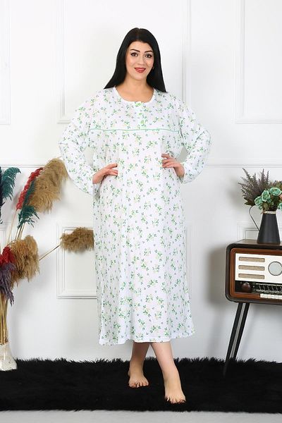 Akbeniz Λευκό μακρυμάνικο γυναικείο νυχτικό - Plus Size 1363