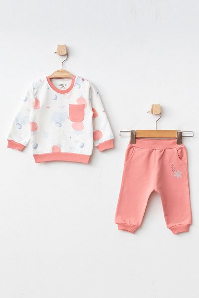 Aziz Bebe Coral Patterned Flower Printed Girl's Set - 2298