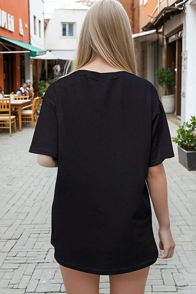 Millionaire Women's Black Evil Eye Printed Oversize Fit Loose Wide Fit Loose Cut T-Shirt