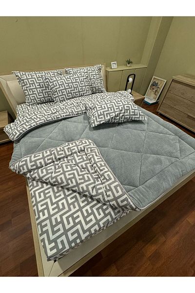 Violacasa Double Welsoft Pufidik Sleeping Set (with Elastic Sheets) Gray Maze