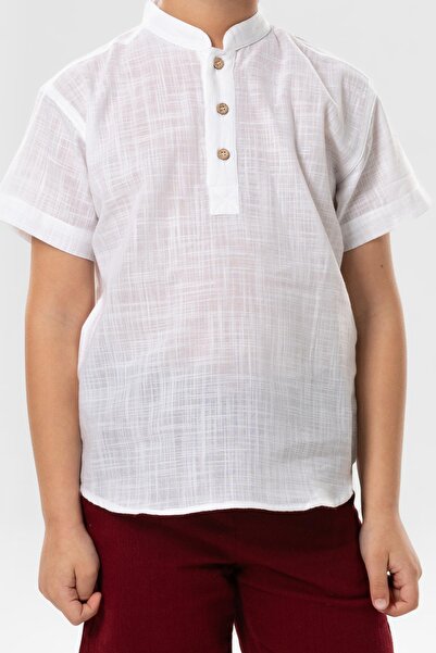 Eliş Şile Bezi Summer Boy's T-Shirt - Short Sleeve Slub Cotton White 3001