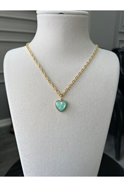 Store Altın Kaplama Zincir Yeşil Kalp Kolye