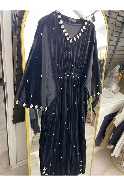 ALÂ Velvet Dress with Lapel Sleeve Pearls