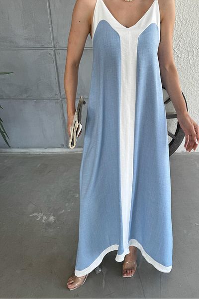 CİDDE Rochie maxi din țesătură Ayrobin cu tăietură asimetrică și curea de frânghie reglabilă