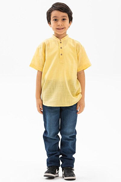 Eliş Şile Bezi تيشيرت للأولاد صيفي بأكمام قصيرة من القطن سانكوك بودروم أصفر 3073