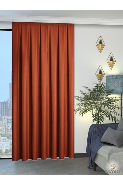 FAVOLLİ Brick Color Pleated Linen Textured Background Curtain