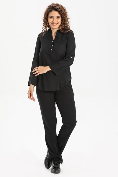 Eliş Şile Bezi Bluză de vară cu mânecă lungă Shile Cloth Acacia Negru Negru