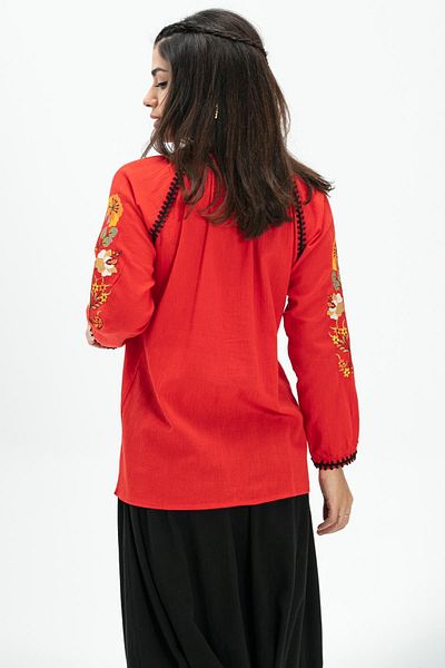 Eliş Şile Bezi Long Sleeve Şile Cloth - Nigar Summer Blouse (Red / Krmz)