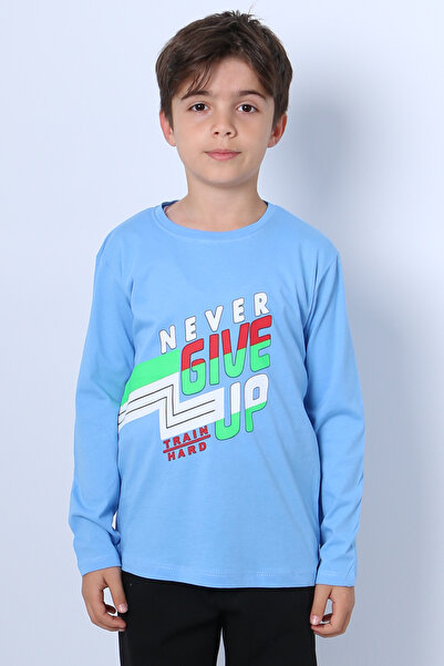 HÇM Boy's Long Sleeve Tshirt Never Gi̇ve up Printed Crewneck D10