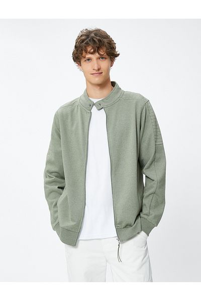 Koton Zippered Sweatshirt with Pocket Detail, Round Collar, Snap Buttons and Ribbon