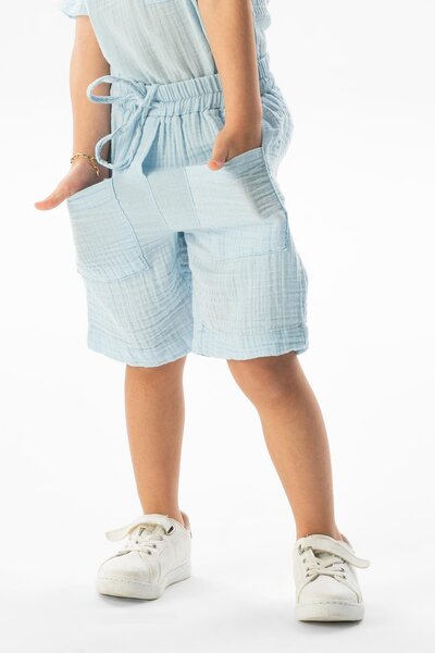 Eliş Şile Bezi Літні шорти для дівчаток з мусліну - з кишенями на захід, блакитні Bmv