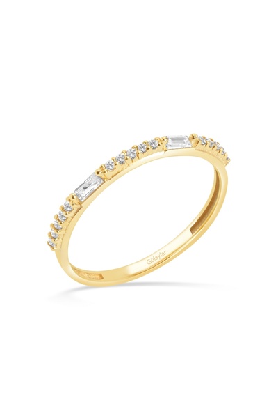 Diamond Line-Gülaylar Altın Baget Taşlı Minimal Yüzük - Zamansız Bir Işıltı