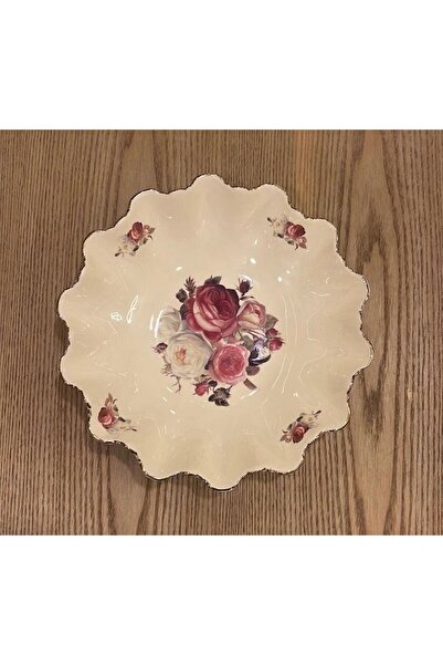 ROY KING Porselen Servis Tabağı Krem Gold Yuvarlak Çukur Kase Gül Desen Rose ...