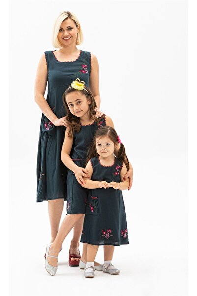 Eliş Şile Bezi Rochie de vară pentru fetiță din pânză Burçak Șile Petrol Ptrl