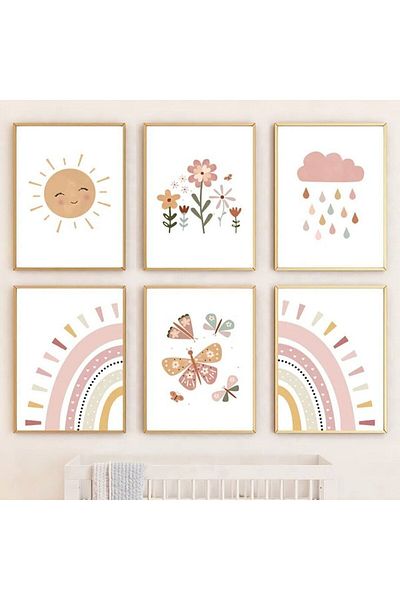 Farklı Hediyelik Ornament de decorare pentru camera copiilor cu flori boeme curcubeu fluture fete baieti 6 buc