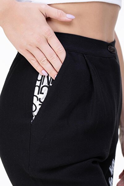 Eliş Şile Bezi İlkay Printed Flannel Autumn and Winter Pants Black Syh