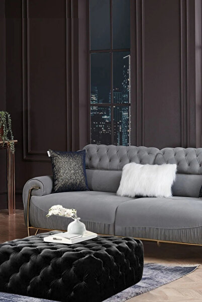 Mobilya Stant Most Hallow Kapitoneli Kare Orta Sehpa 25 Siyah Kadife Kumaş (E...