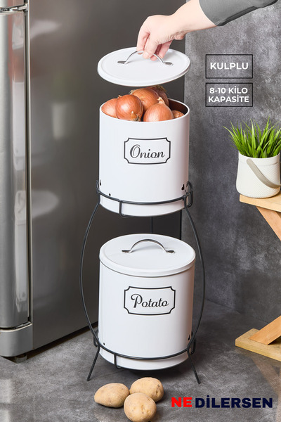 Ne Dilersen Lüks 2 Katlı Patates Soğanlık Metal Patates Soğan Kovası Sebzelik...